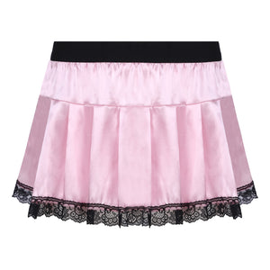 Pink Satin & Lace Sissy Skirt - Sissy Lux