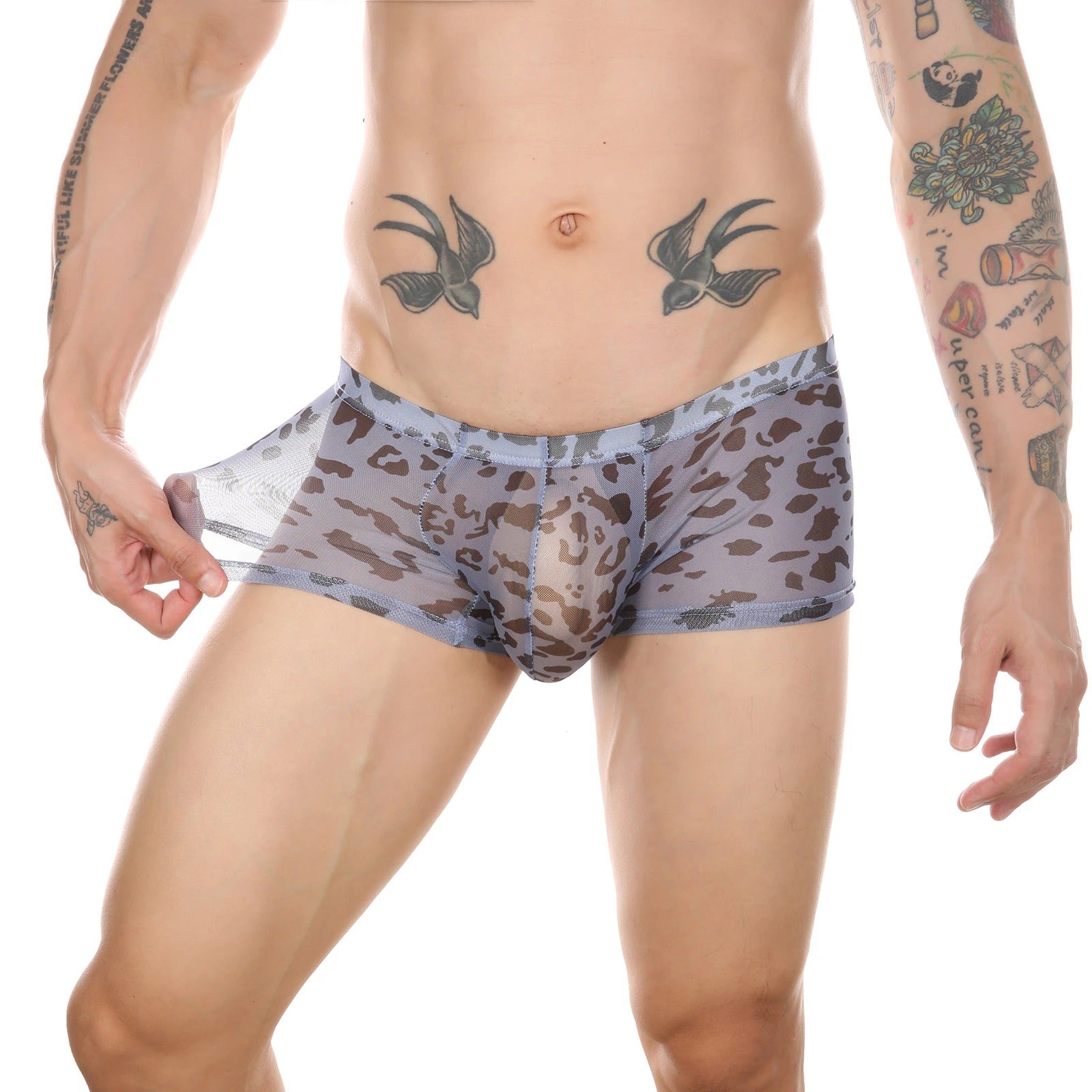 Leopard Print Transparent Mesh Boxers