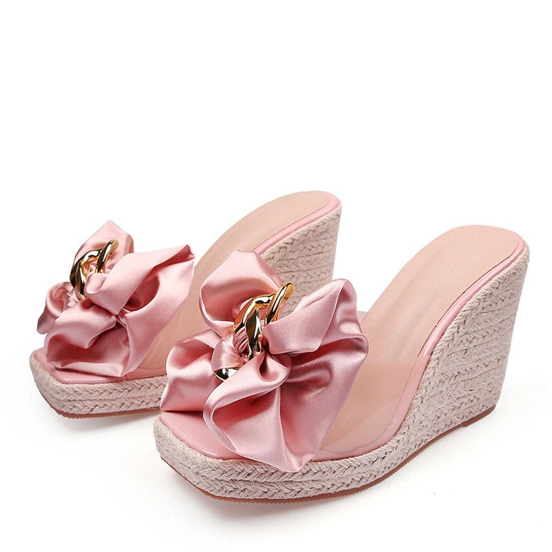 Girly Pink Platform Bow Sandals