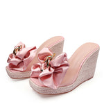 Load image into Gallery viewer, Girly Pink Platform Bow Sandals
