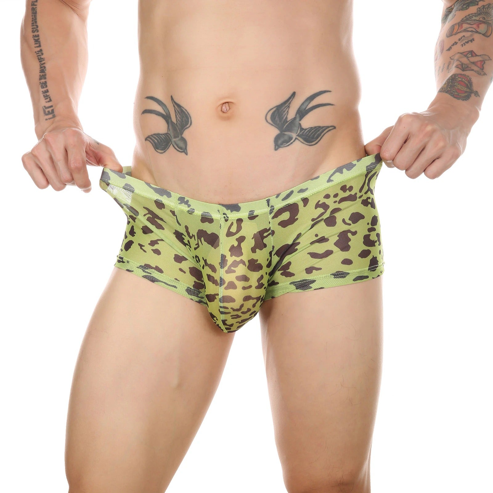 Leopard Print Transparent Mesh Boxers