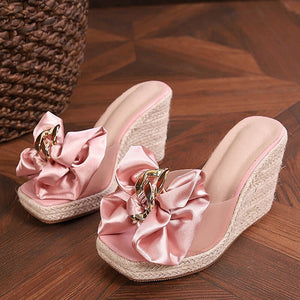 Girly Pink Platform Bow Sandals