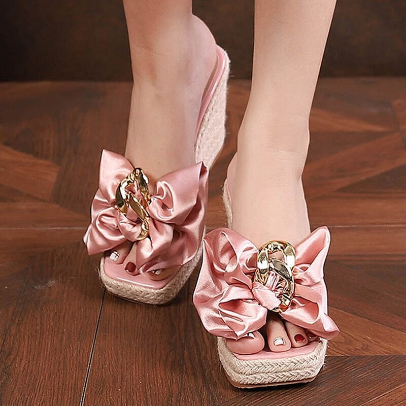 Girly Pink Platform Bow Sandals