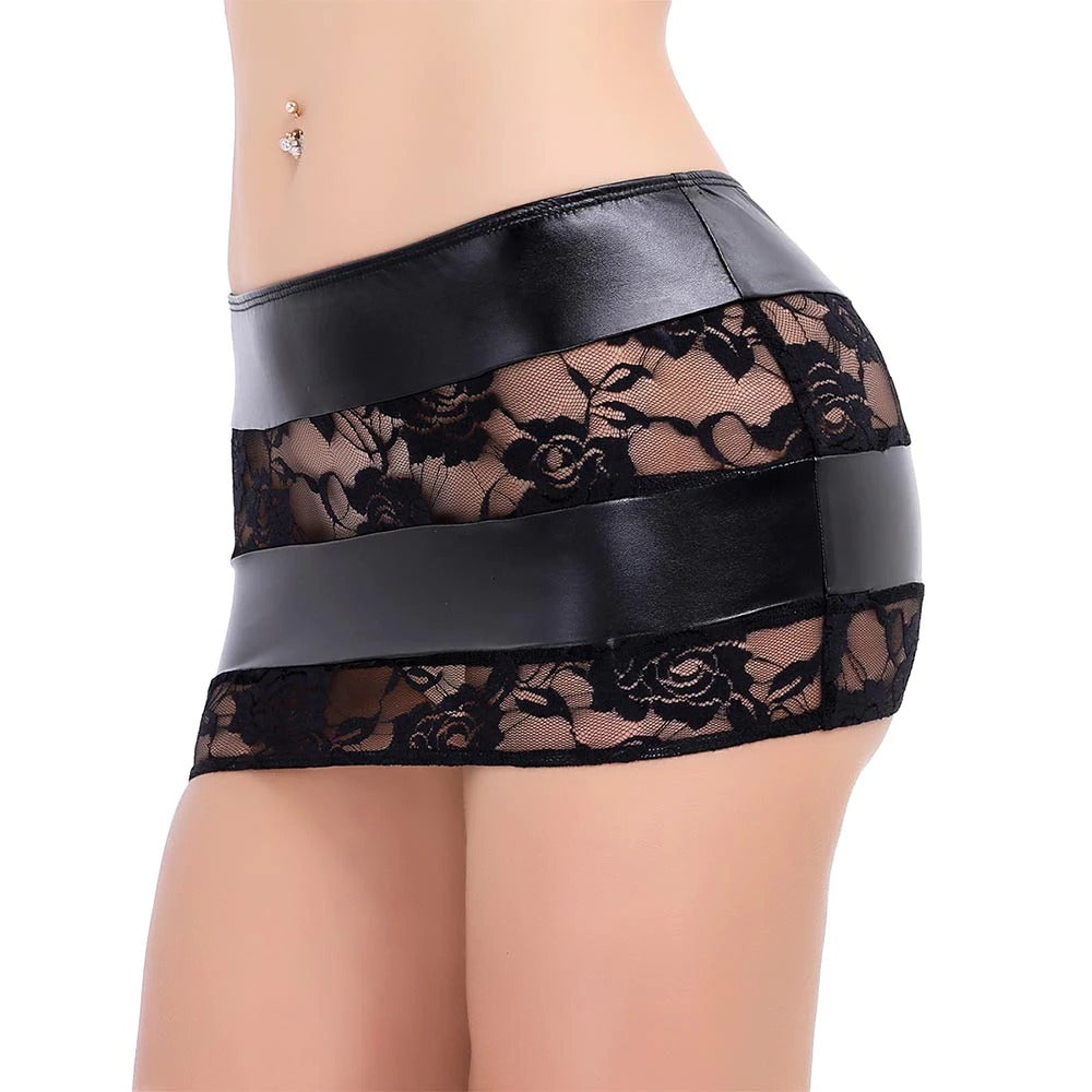 Super Slutty Leather & Lace Mini Skirt - Sissy Lux