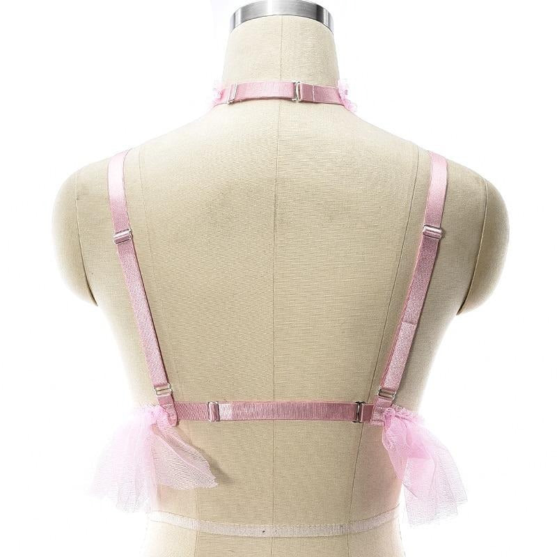 Pink Ruffles & Bows Sissy Harness Bra - Sissy Lux