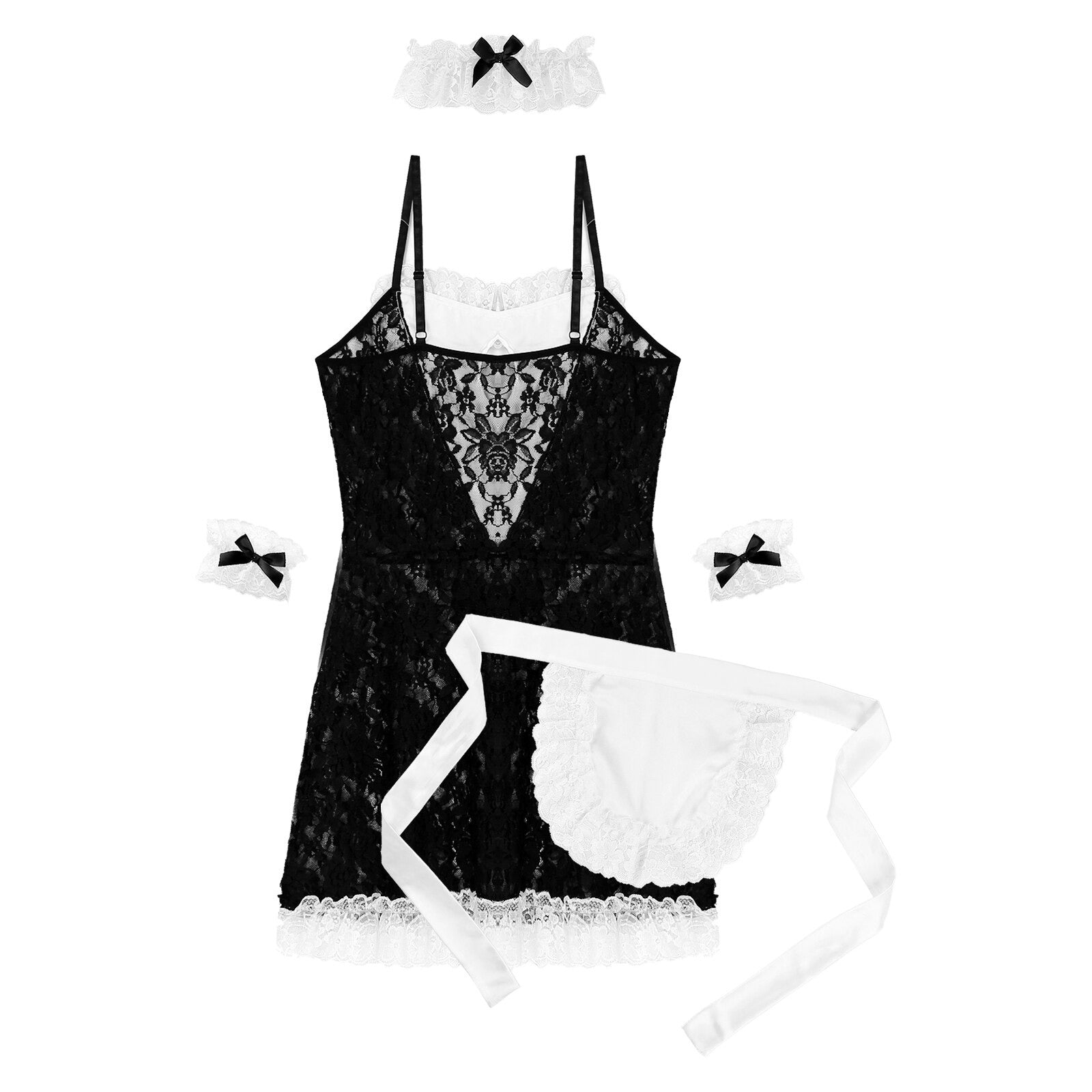 See-through Lace Sissy Maid Dress with Apron - Sissy Lux