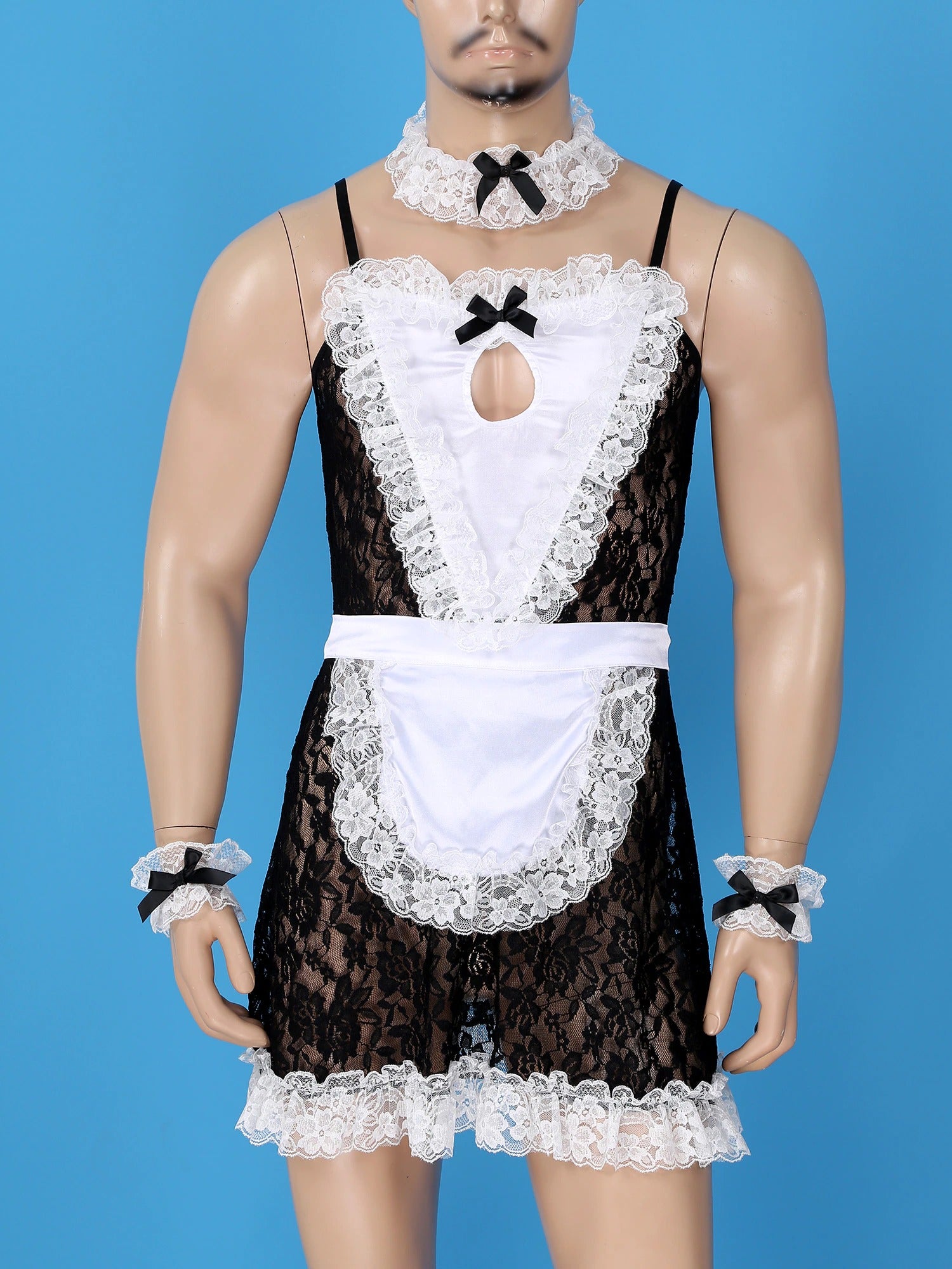 See-through Lace Sissy Maid Dress with Apron - Sissy Lux