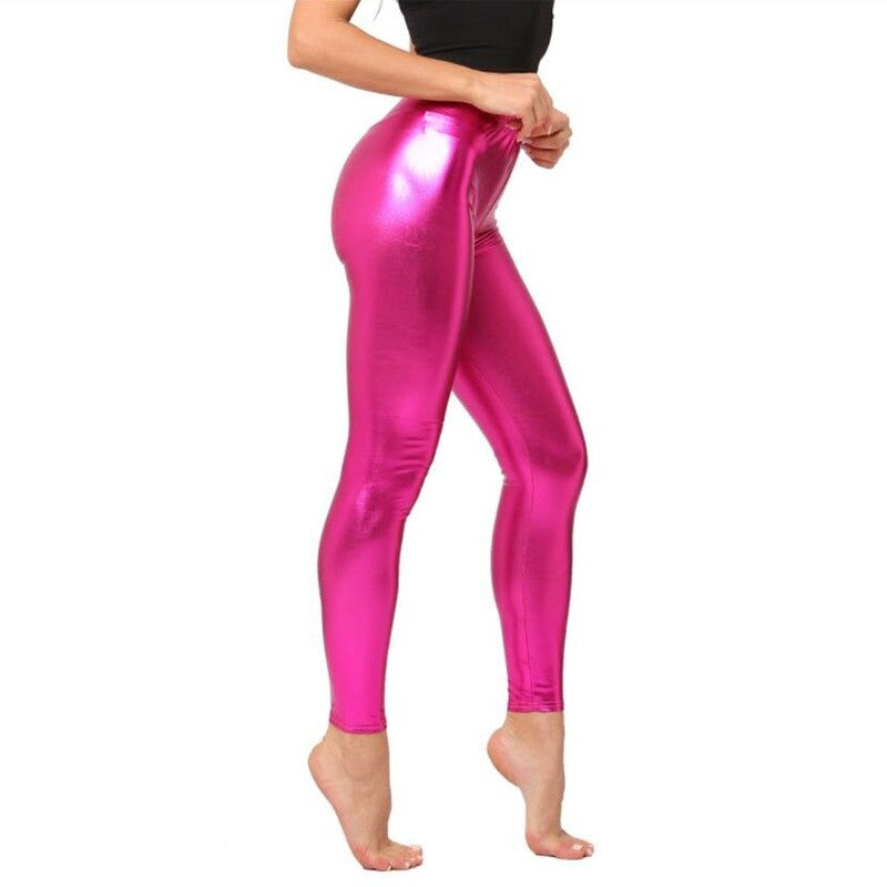 Pink Metallic Leather Leggings - Sissy Lux