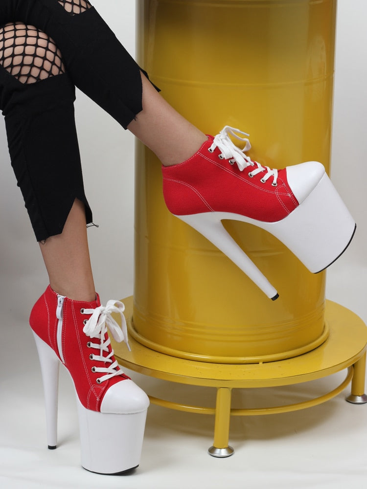 Red Canvas Sneaker Heels - Sissy Lux