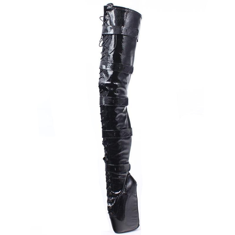 7" Wedge Heel Thigh High Ballet Boots - Sissy Lux