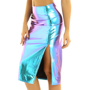 Shiny Metallic Holographic Skirt - Sissy Lux