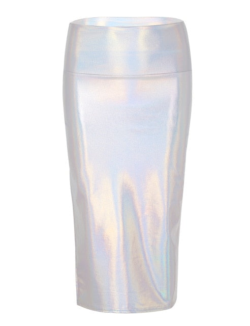 Shiny Metallic Holographic Skirt - Sissy Lux