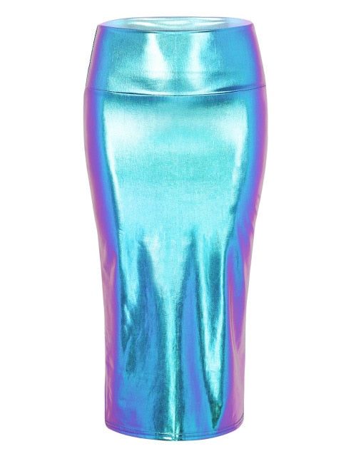 Shiny Metallic Holographic Skirt - Sissy Lux