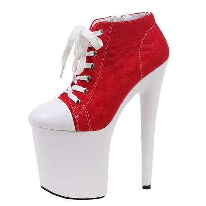 Red Canvas Sneaker Heels - Sissy Lux