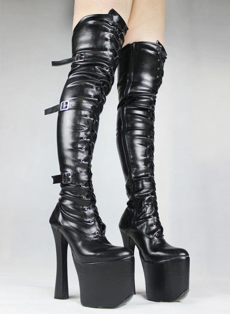 Sexy Chunky Heel Platform Boots - Sissy Lux