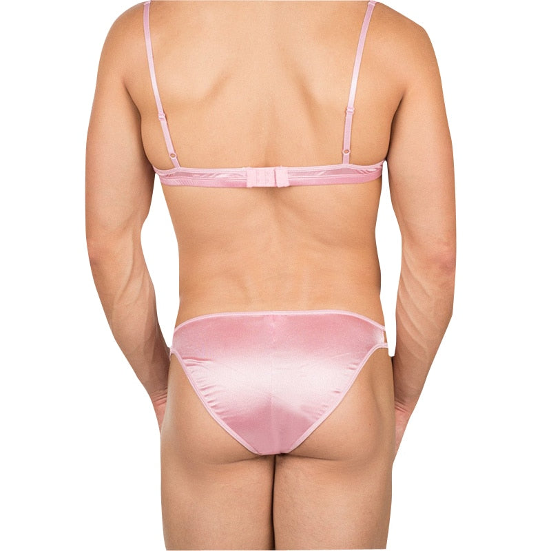 Sissy Lingerie Set - Pink Satin - Sissy Lux