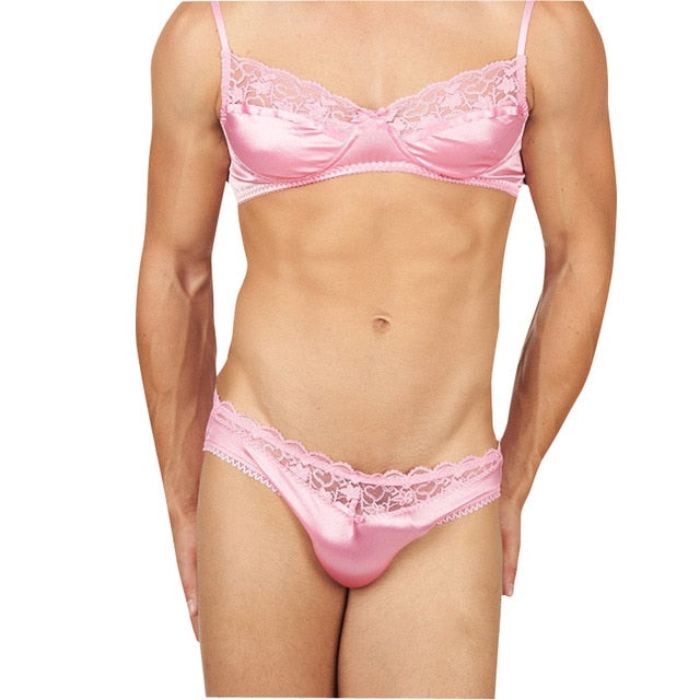 Sissy Lingerie Set - Pink Satin - Sissy Lux