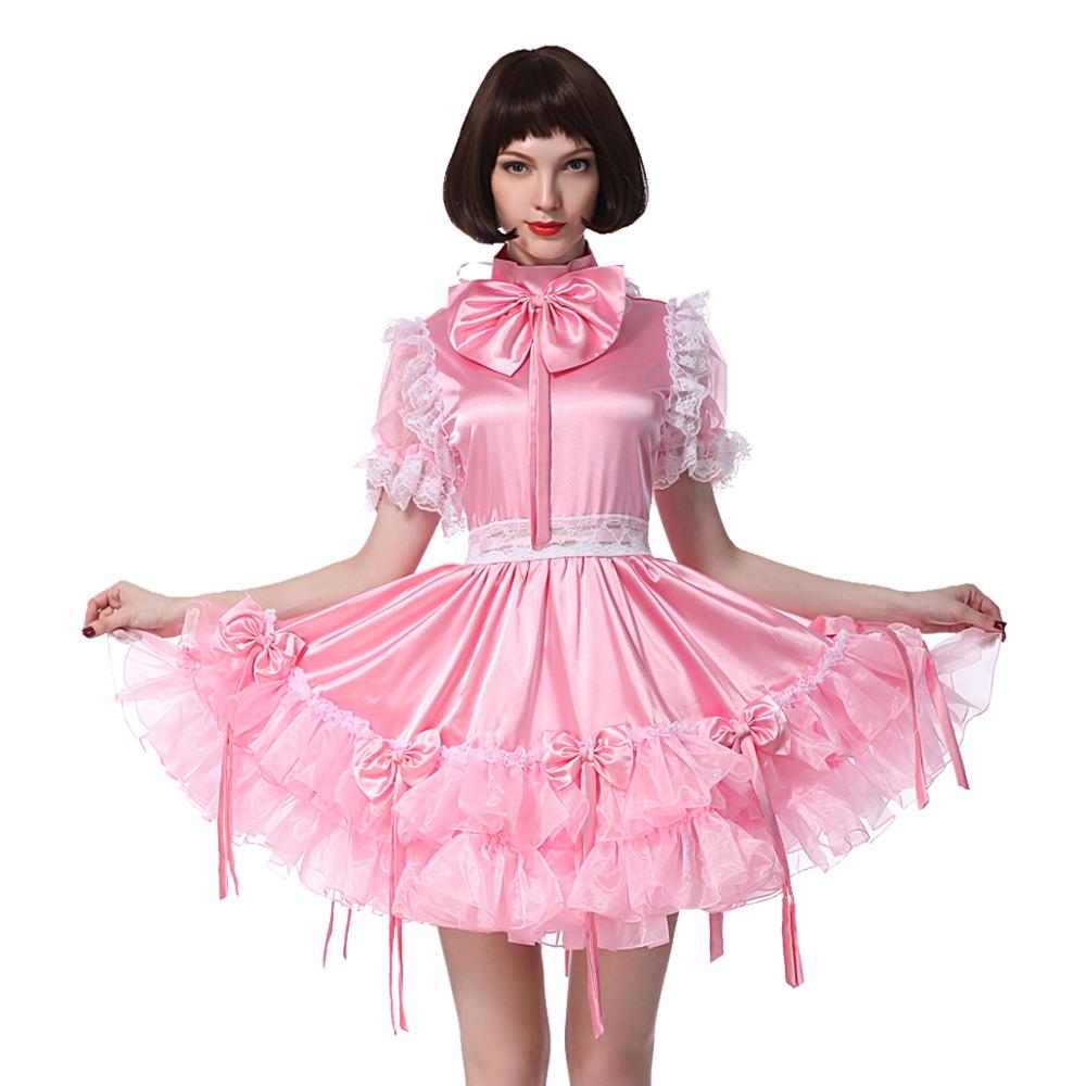 Cute Pink Satin Bow Dress - Sissy Lux