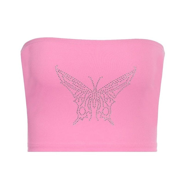 Strapless Pink Butterfly Bandeau Top - Sissy Lux