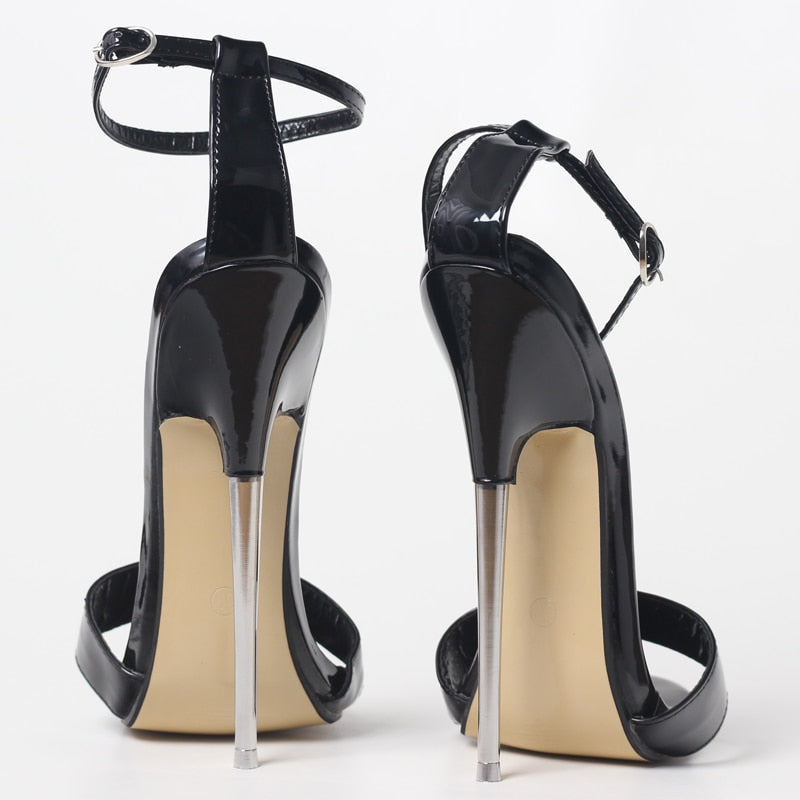 Black Stiletto Heel Sandals - Sissy Lux