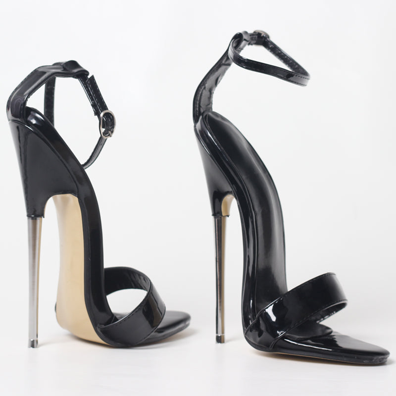 Black Stiletto Heel Sandals - Sissy Lux
