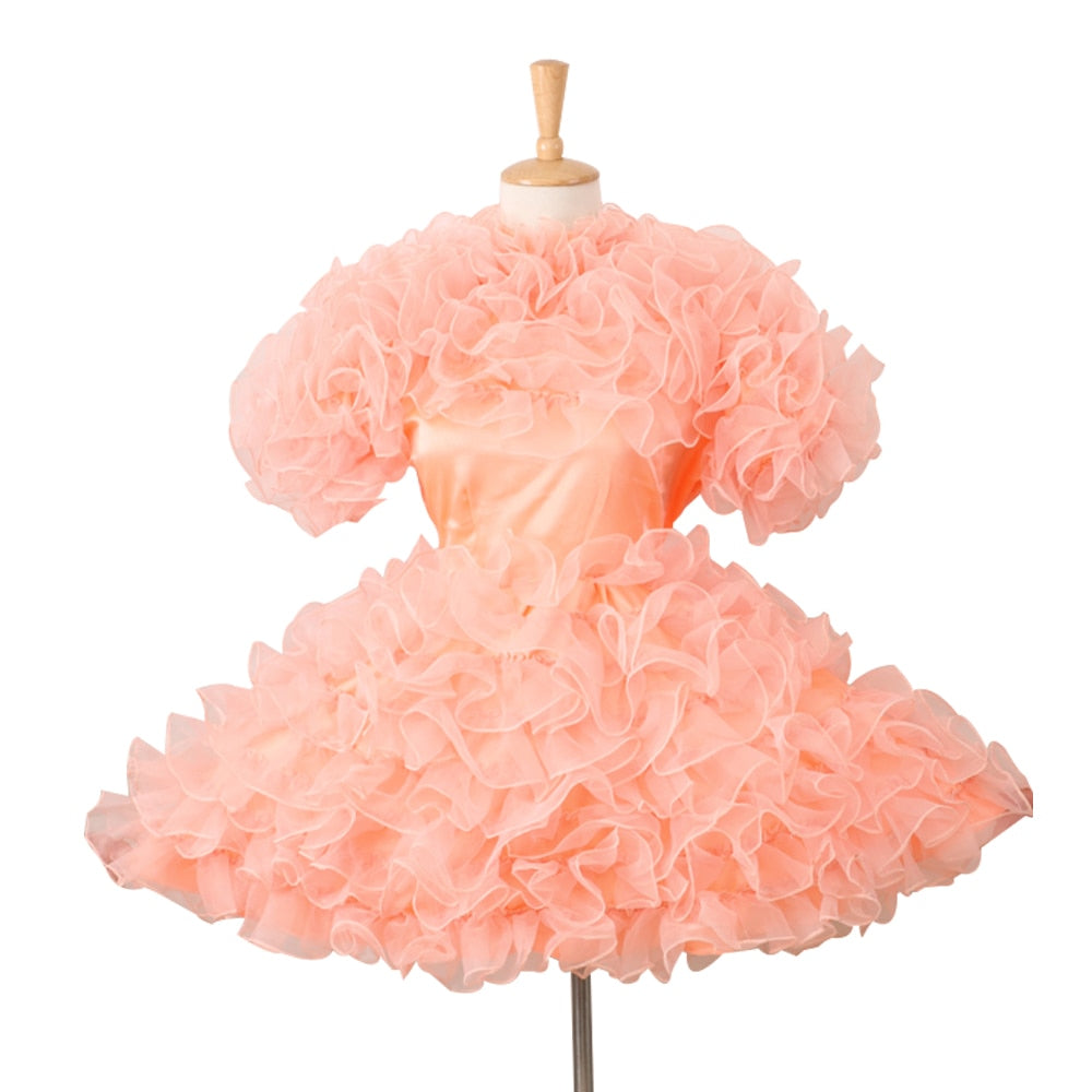 Lockable Orange Satin Dress - Sissy Lux