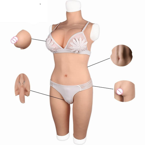 D Cup Silicone Breast Forms Full Bodysuit - Sissy Lux