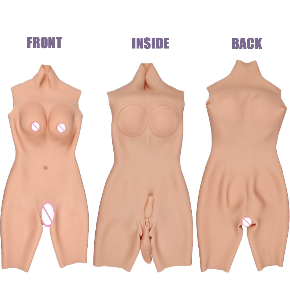D Cup Silicone Breast Forms Full Bodysuit - Sissy Lux