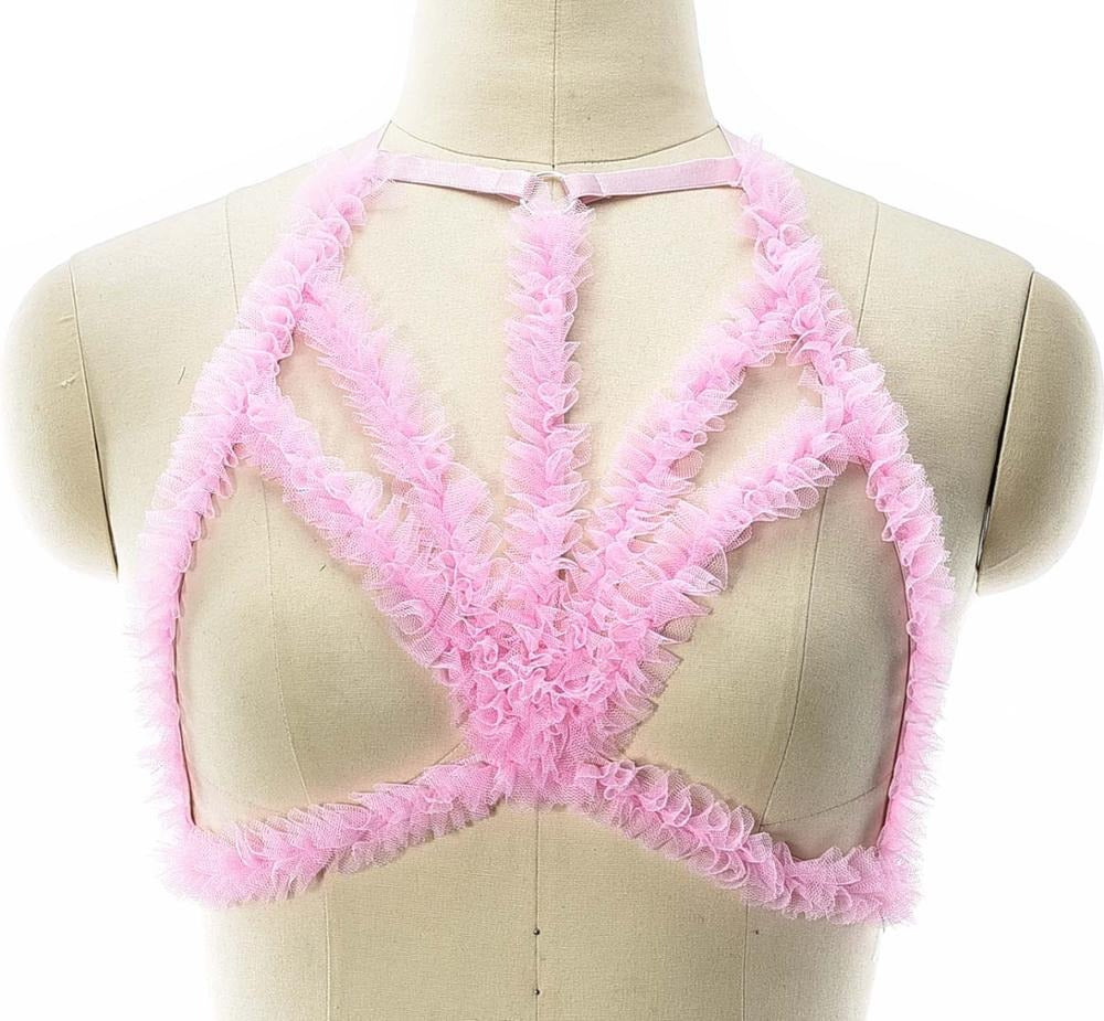 Pink Ruffles Sexy Sissy Harness Bra - Sissy Lux