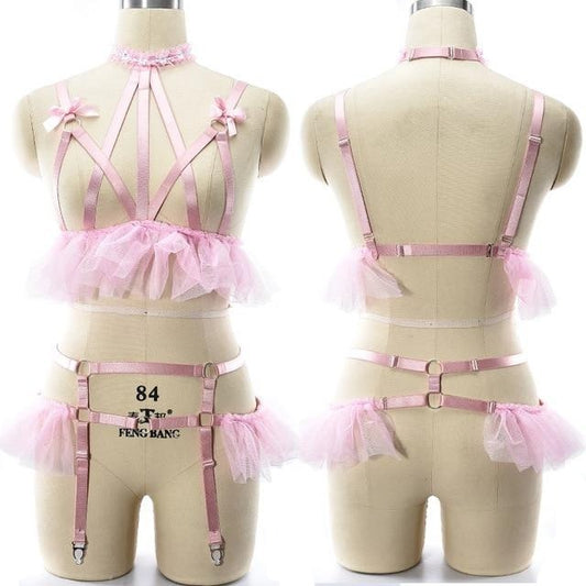 "Sissy Anne" Pink Ruffles Harness Set - Sissy Lux