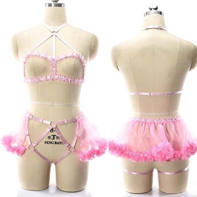 Pink Lace Sexy Sissy Harness - Sissy Lux