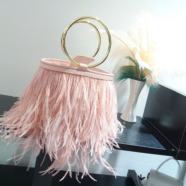 Real Ostrich Feathers Sissy Bucket Bag - Sissy Lux