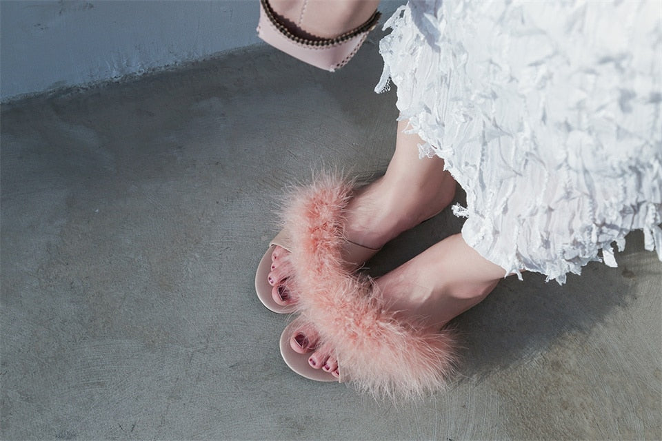 "Sissy Marilyn" Pink Ostrich Feather Sandals - Sissy Lux