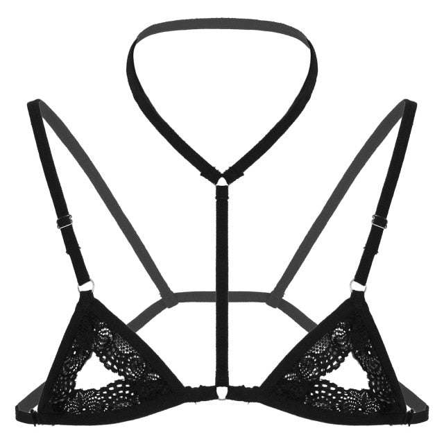 Sheer Lace Halter Bra - Sissy Lux