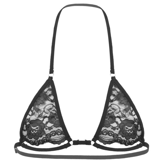 Sheer Lace Halter Bra - Sissy Lux