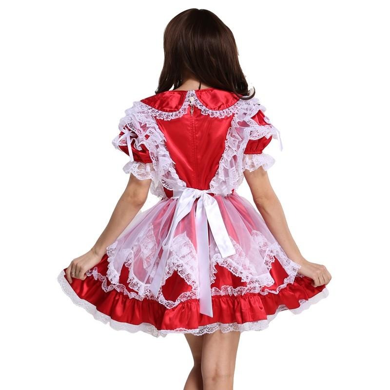 Lockable Red Satin Dress - Sissy Lux