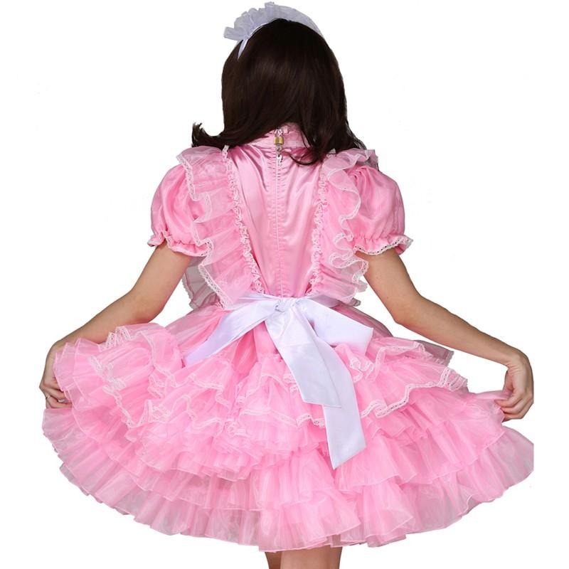 Lockable Pink Satin Maid Dress - Sissy Lux