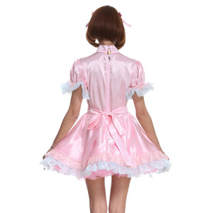 Pastel Pink Lockable Bow Satin Dress - Sissy Lux