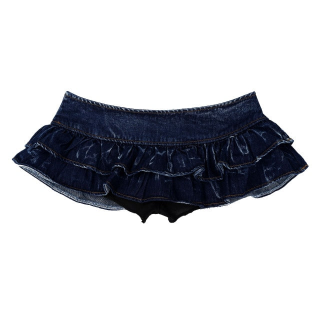 "Sissy Lola" Ruffled Mini Jeans Skirt - Sissy Lux