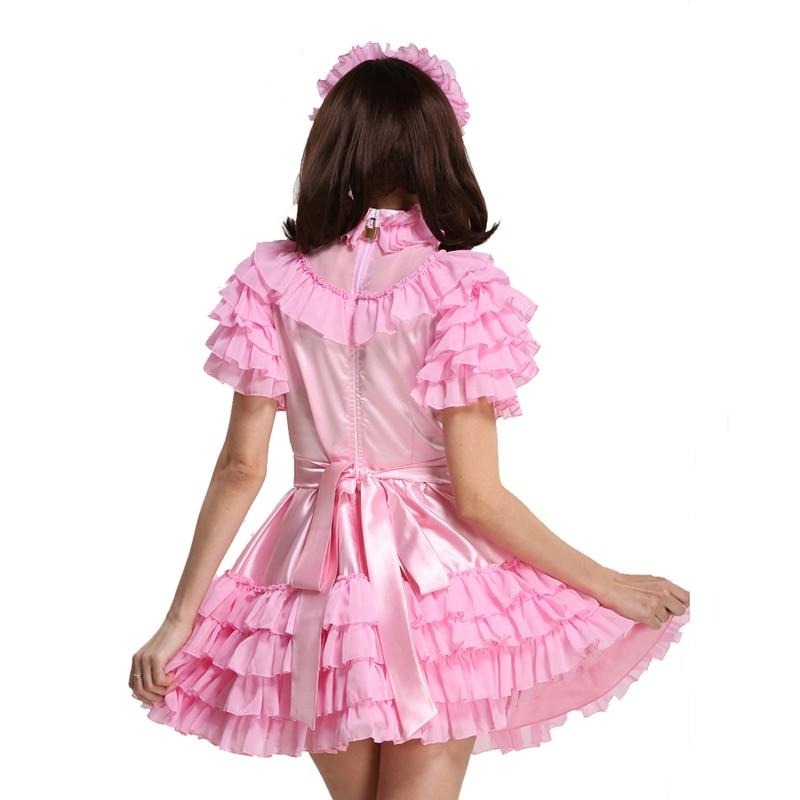 Pink Frilly Satin Maid Dress - Sissy Lux