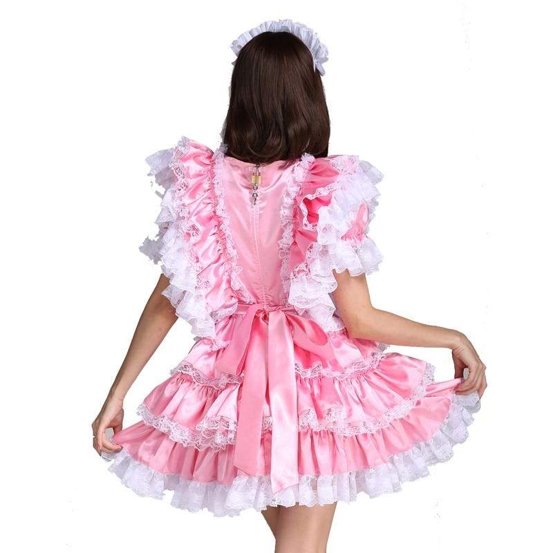 Lockable Pink Satin Maid Dress - Sissy Lux