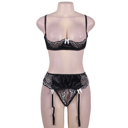 Open Bra Sheer Garter Set - Sissy Lux