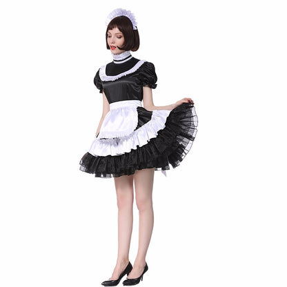 Lockable Black Satin Maid Dress - Sissy Lux