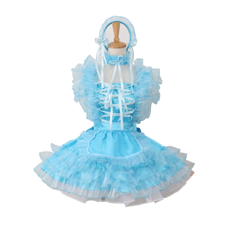 Lockable Blue Frilly Maid Dress - Sissy Lux