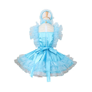 Lockable Blue Frilly Maid Dress - Sissy Lux