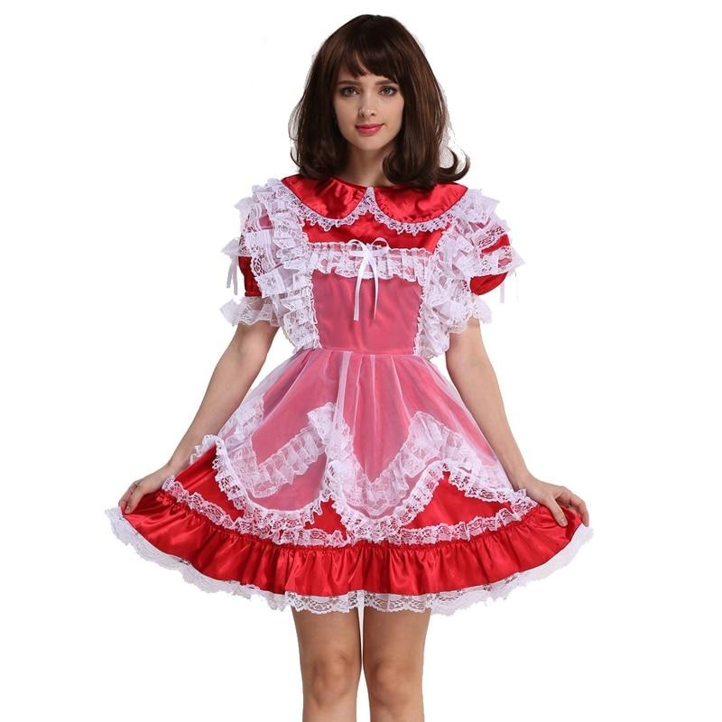 Lockable Red Satin Dress - Sissy Lux