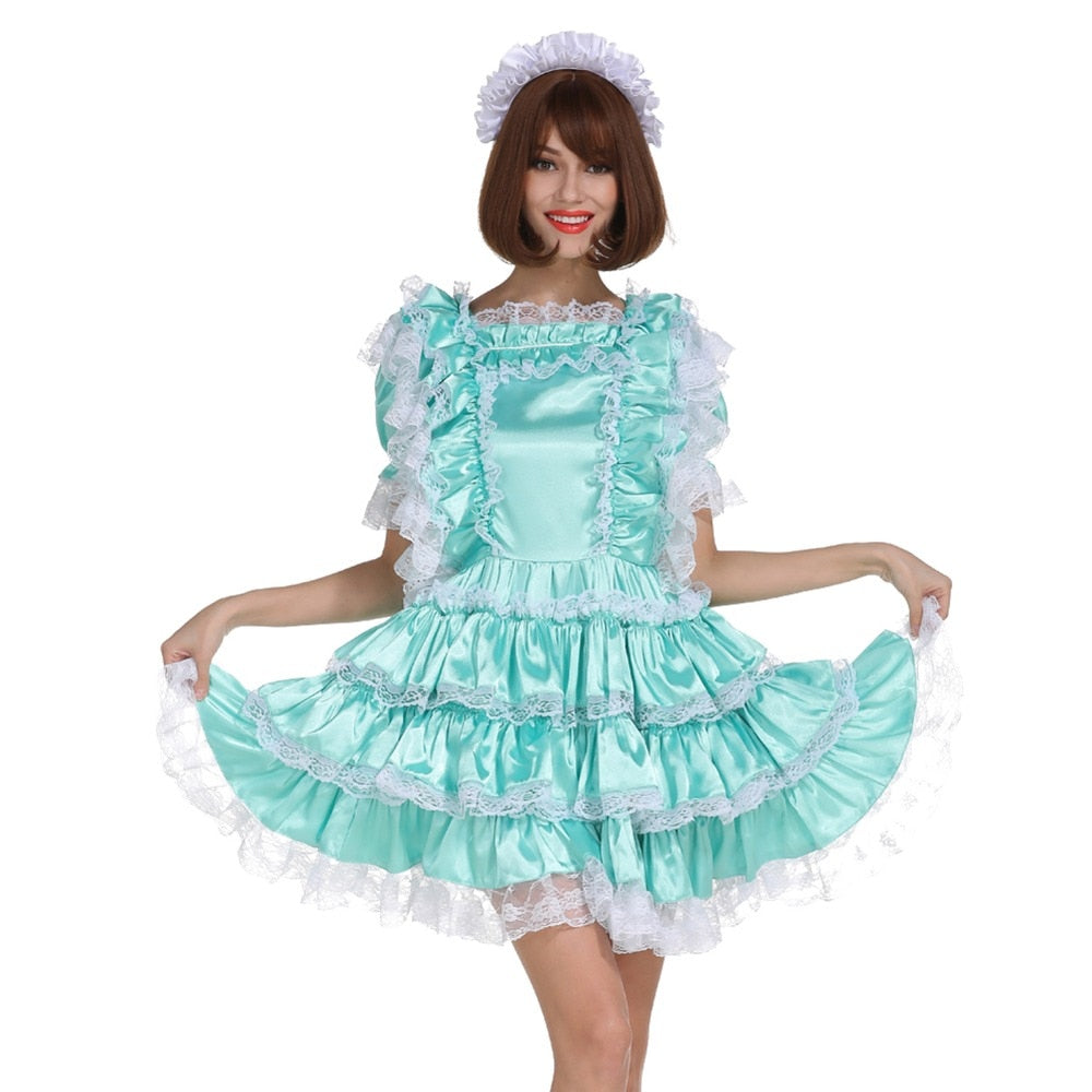 Lockable Frilly Satin Maid Dress - Sissy Lux