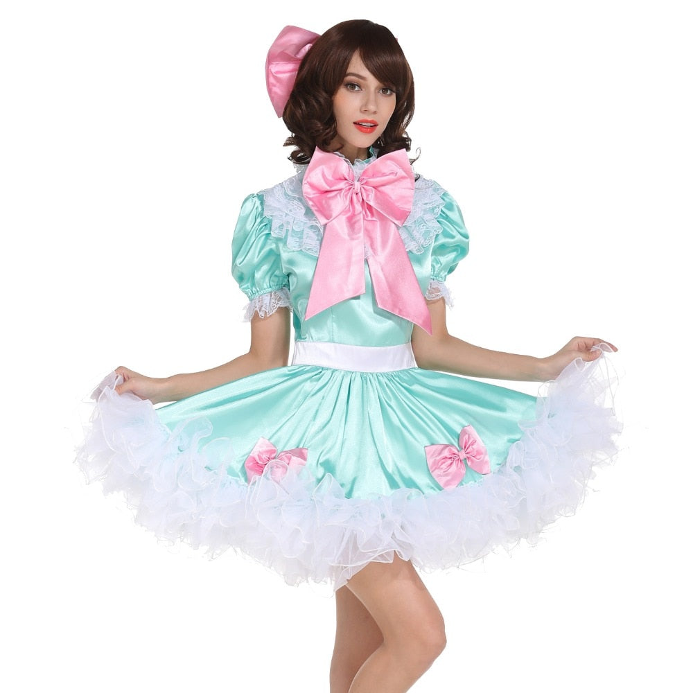 Lockable Satin Bow Dress - Sissy Lux