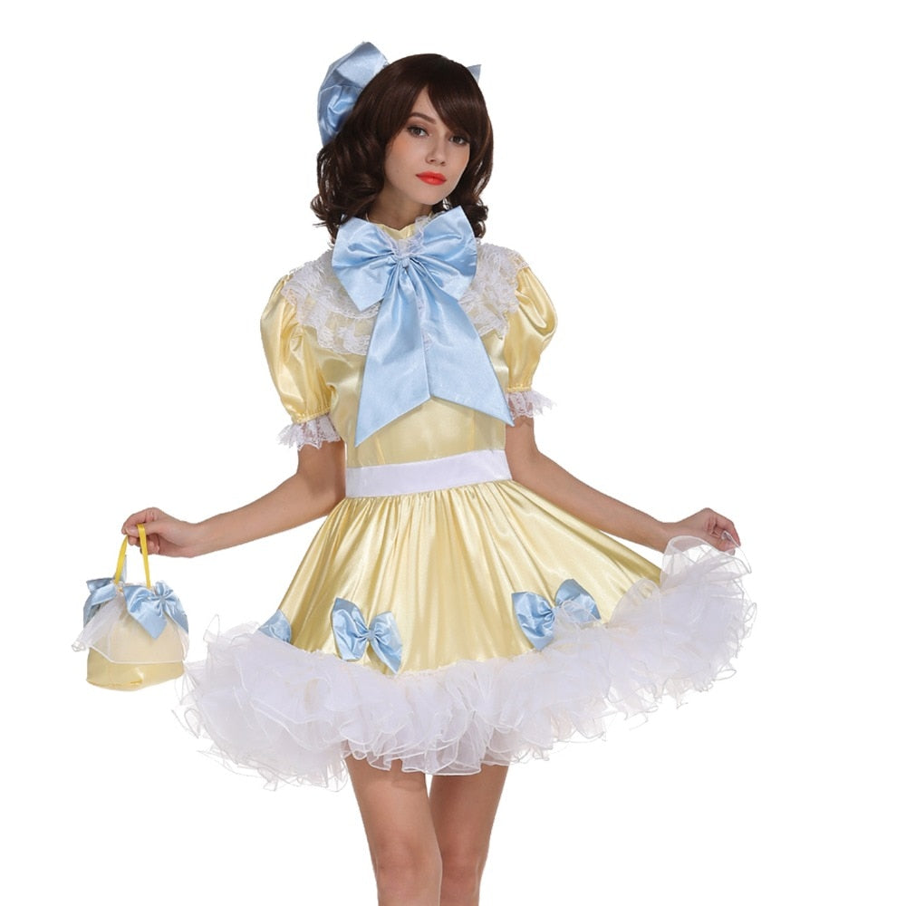 Lockable Satin Bow Dress - Sissy Lux