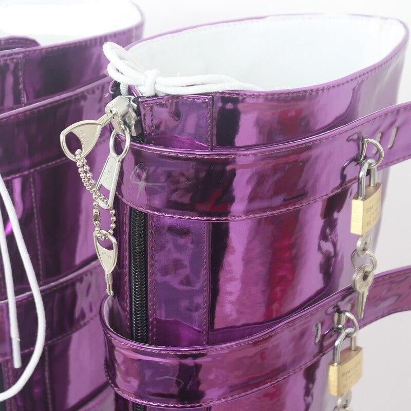 18CM Lockable Metallic Boots - Sissy Lux